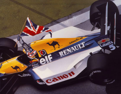 Nigel Mansell winning at Silverstone in 1992 em route to the World Championship. Williams Renault FW14B.